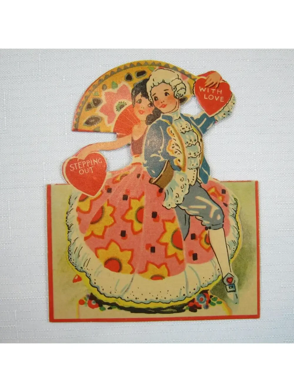 Vintage Valentine Stand Up Card Boy Wig & Flamenco Gypsy Girl Germany 1920s-30s